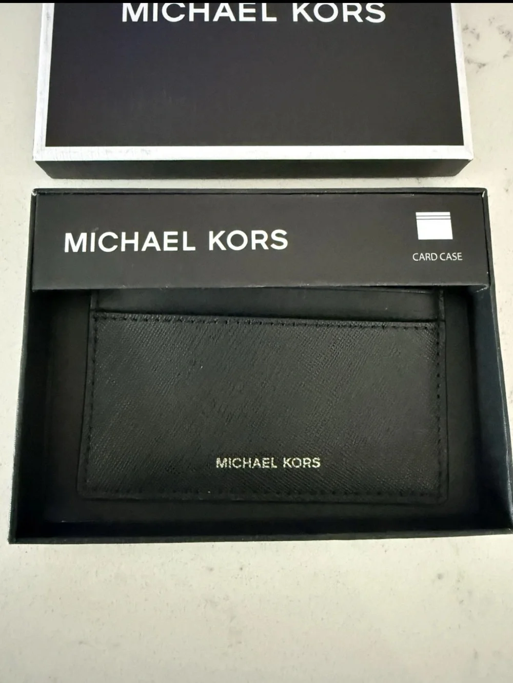 NIB Michael Kors Black Saffiano Leather Credit Card Holder Small Slim Card Case